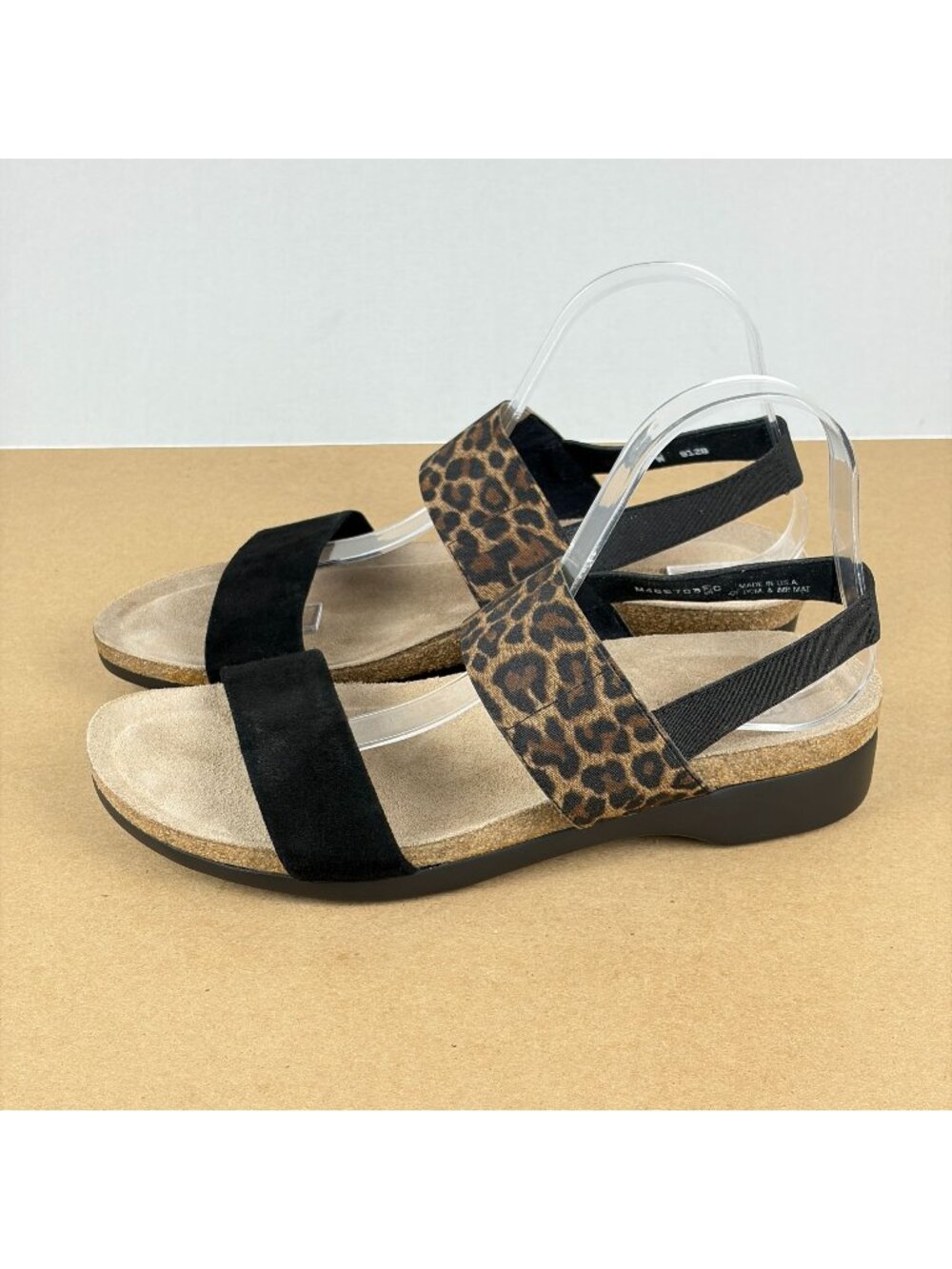 Munro Pisces Leopard Print Slingback Sandals Womens 10 Wide Black Brown Casual